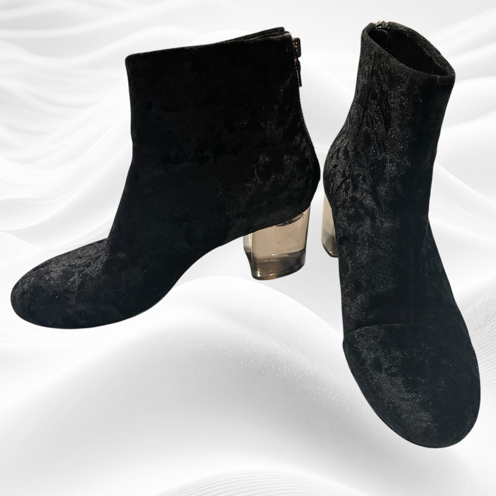 Rag‎ & Bone Black Crushed Velvet Drea Boot /Clear  block heel Size 39/9